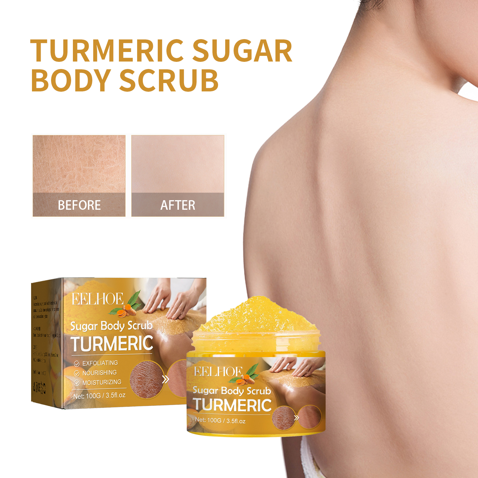 Skincare Ingredients - EELHOE 100g Turmeric Sugar Body Scrub